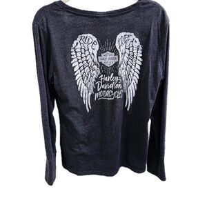 Harley Davidson Bowljng Green Angel Wings Back Long Sleeve Tshirt in Charcoal